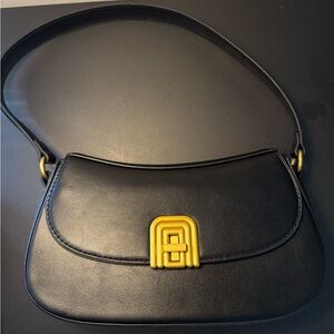 Elegant Black Faux Leather Shoulder Bag